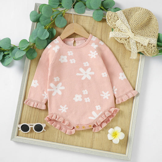 Baby Mädchen Baumwoll-Blumenbody – Langarm-Einteiler für Neugeborene, 0–18 Monate