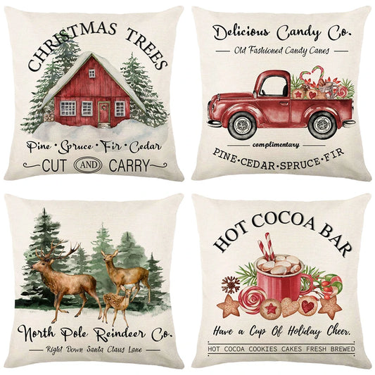 Linen Merry Christmas Pillow Cover 45x45cm Decor