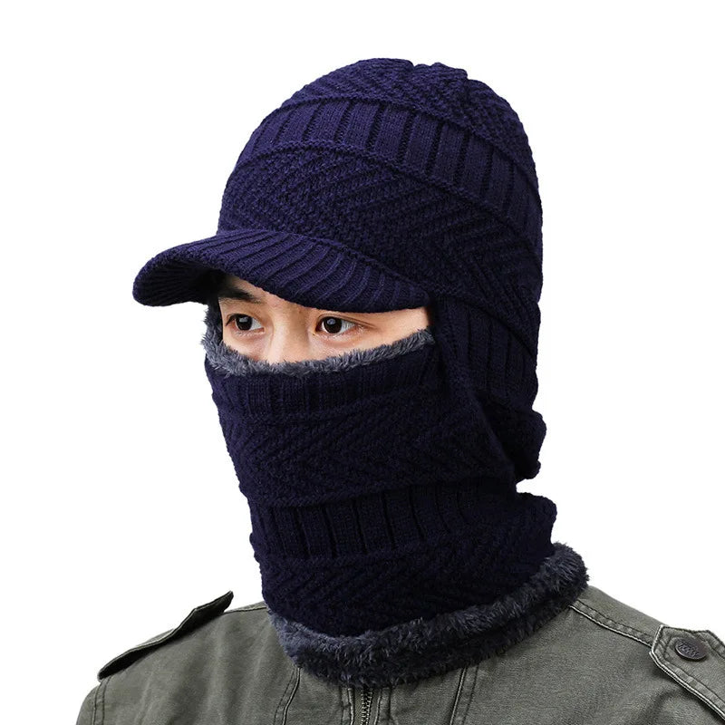 Men's Winter Beanie & Scarf Set - Knitted Wool Hat