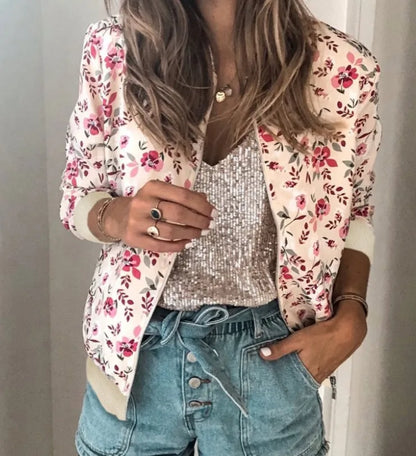 Blouson aviateur à imprimé floral pour femme