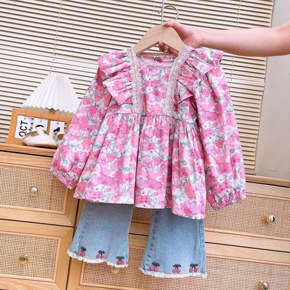 Children's Floral Print 2pcs Clothes Outfit Set