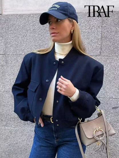 Vintage-Bomberjacke für Damen mit Taschen – lässig-schicke Oberbekleidung mit langen Ärmeln