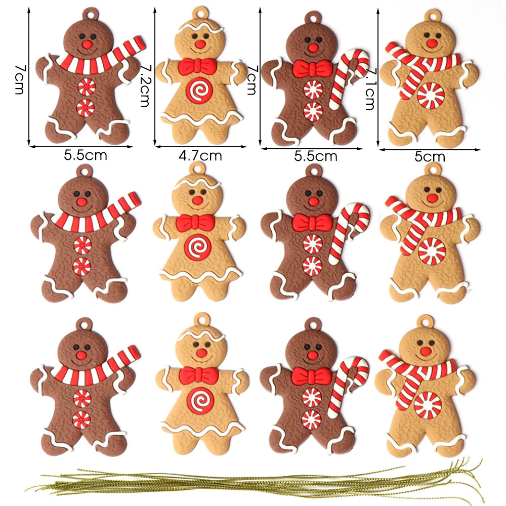 12 Assorted Plastic Gingerbread Man Ornaments for Tree Decor