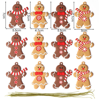 12 Assorted Plastic Gingerbread Man Ornaments for Tree Decor