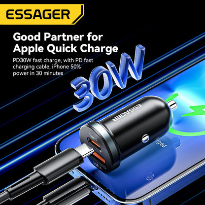 Chargeur de voiture USB C 30 W - Type C PD QC 3.0/SCP 5A Charge rapide