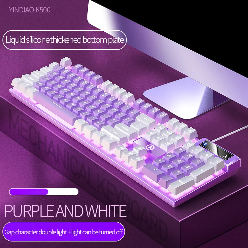 Kabelgebundene Gaming-Tastatur K500 in Pink – gemischte weiß-rosa Tastenkappen