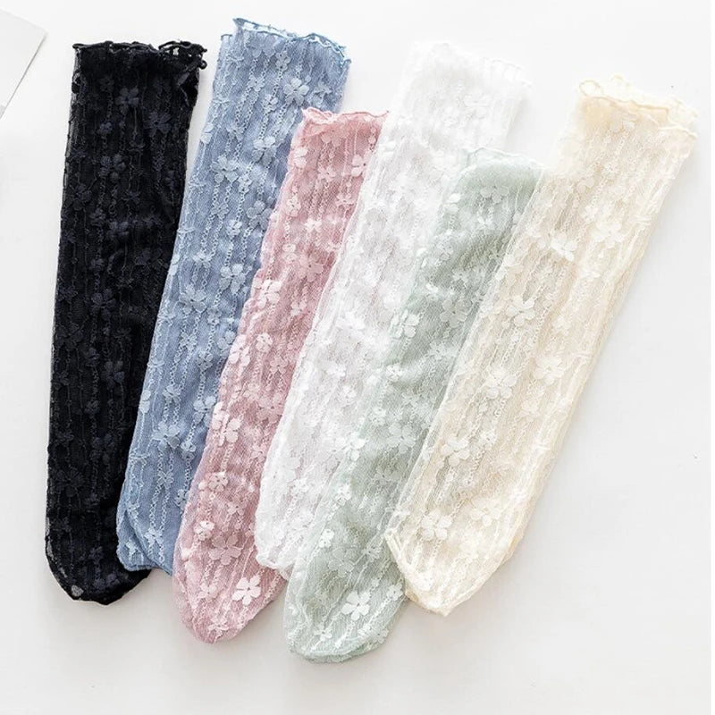 Chaussettes ras du cou en maille transparente et dentelle Harajuku 