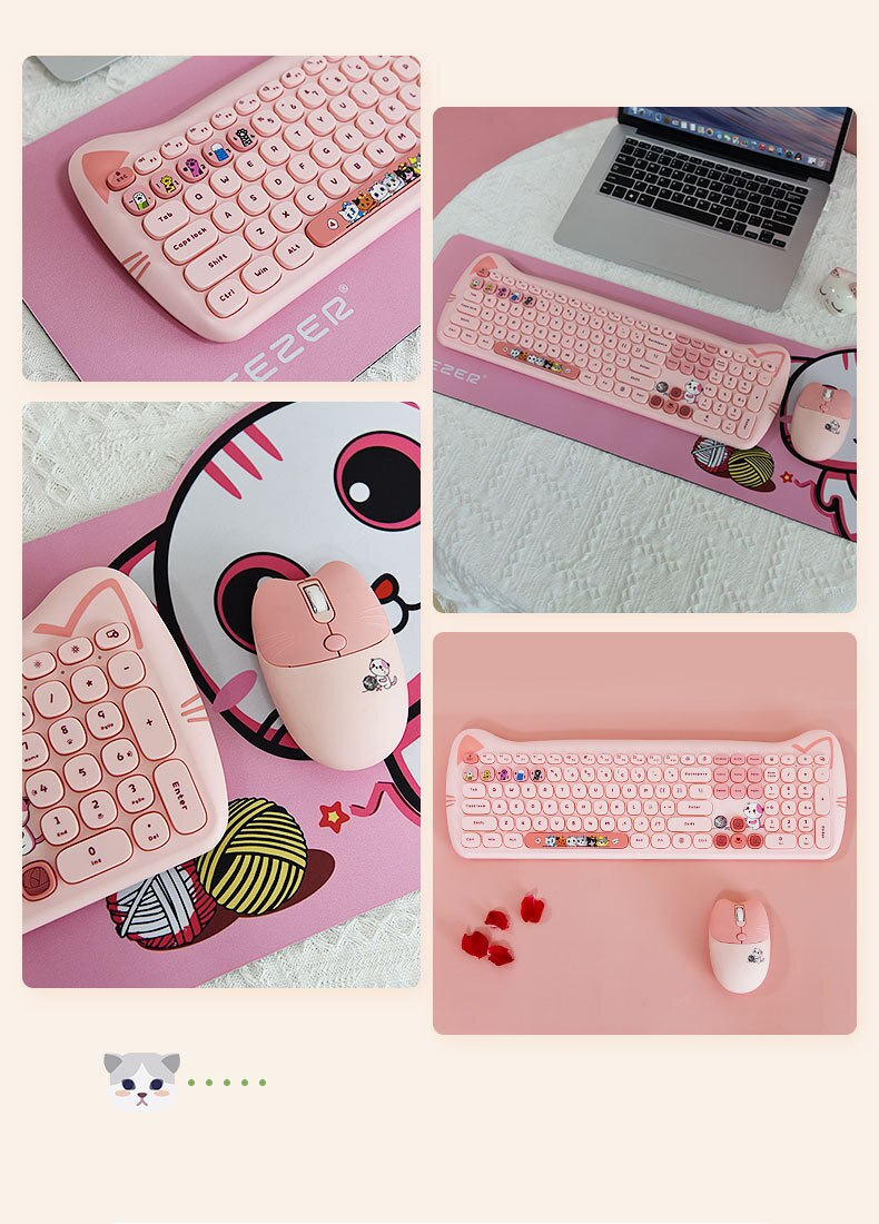 Cute Pink Cartoon Keyboard & Mouse Set