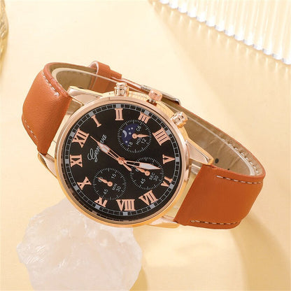 Luxury Brown Leather Sports Watch