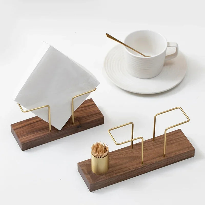 Wood & Gold Metal Tissue Holder