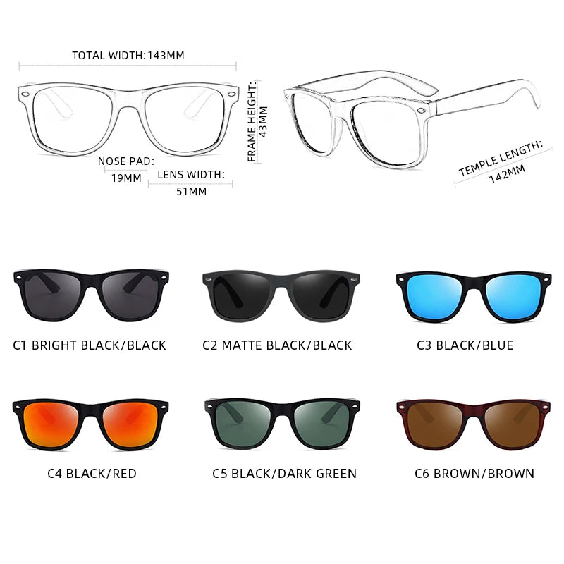 Square Polarized Sunglasses Retro Black UV400 Anti-Glare Driving Shade