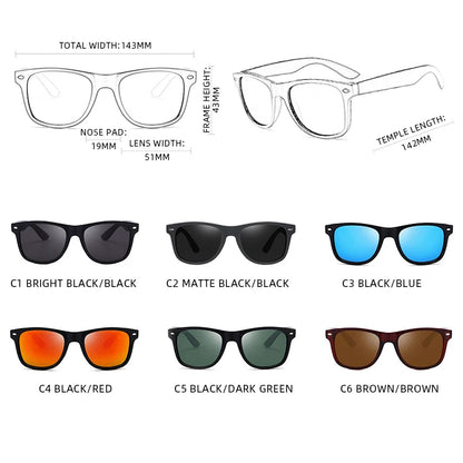 Square Polarized Sunglasses Retro Black UV400 Anti-Glare Driving Shade