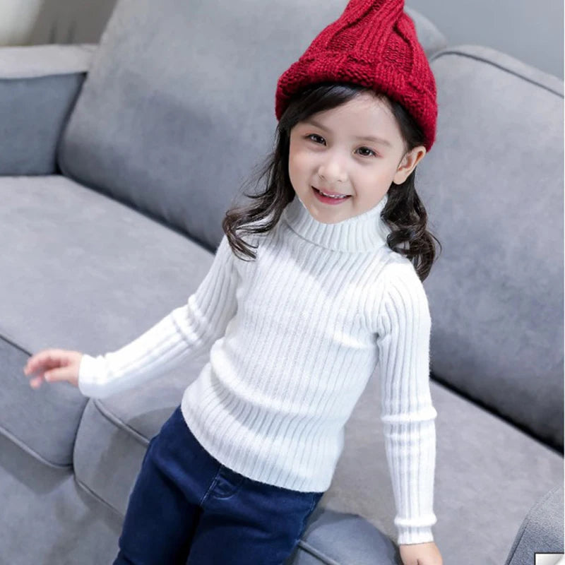 Pull d'hiver tricoté à col roulé pour enfants 