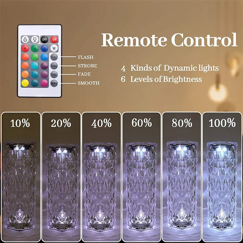 Veilleuse LED rechargeable RVB rose - Lampe en cristal à contrôle tactile 16 couleurs 