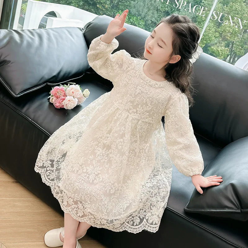 Girl's Spring Princess Lace Floral Dress