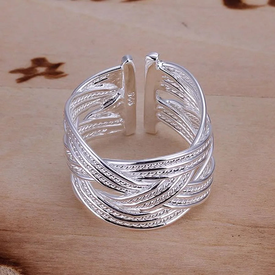 Adjustable 925 Silver Open Ring for Women