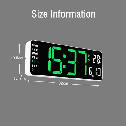 Large Digital Wall Clock with Remote/Temperature & Dual Alarms