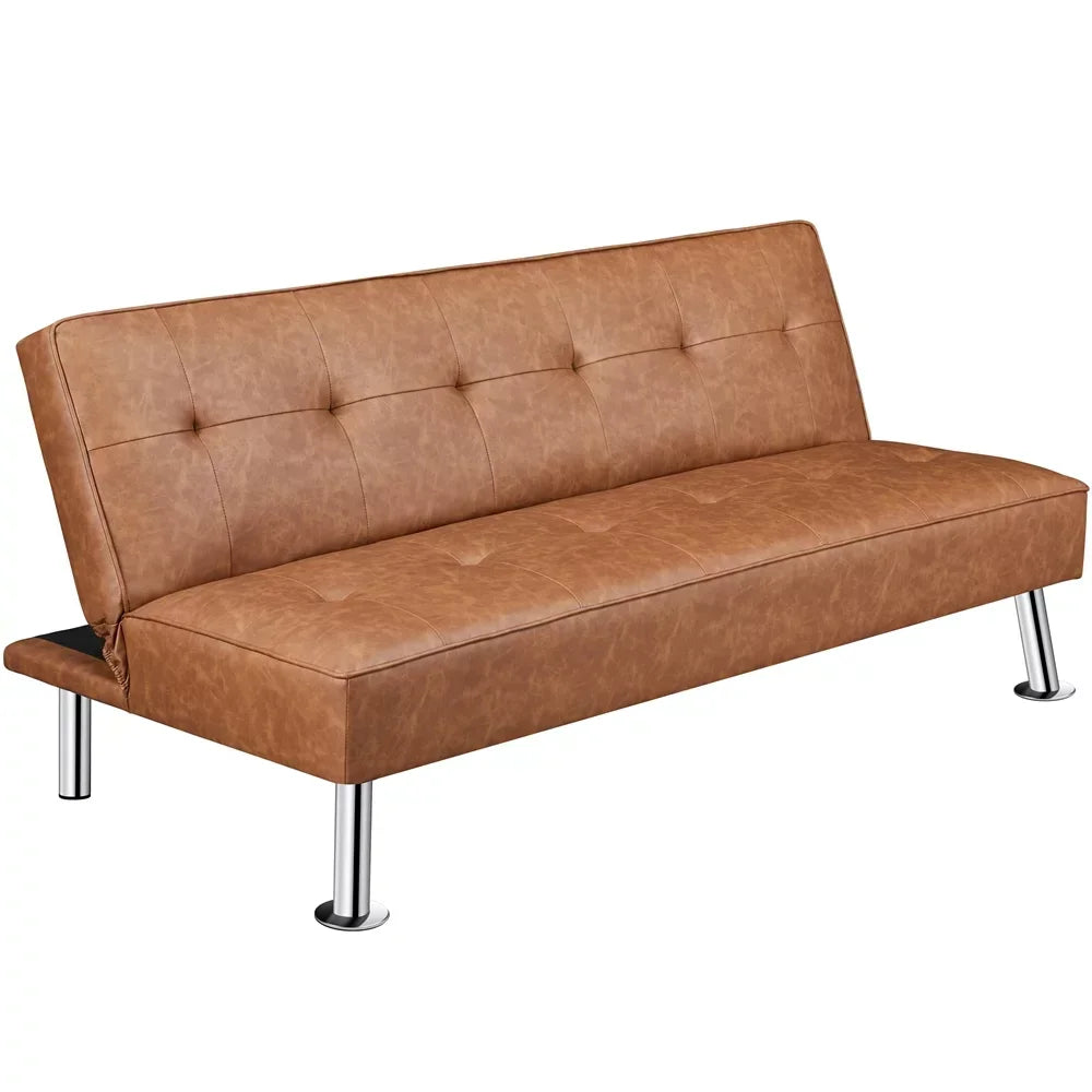 Braunes Futon-Sofa aus Kunstleder