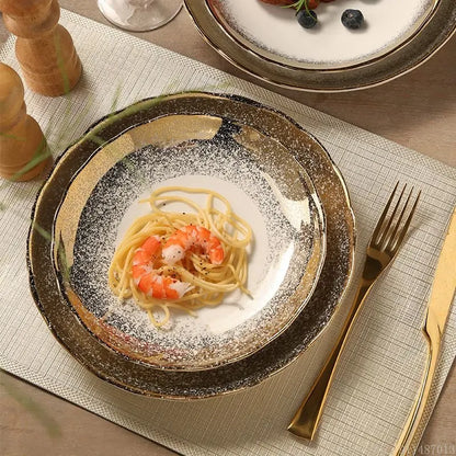 Wavy Nordic Gold Ceramic Retro Dinner Plate