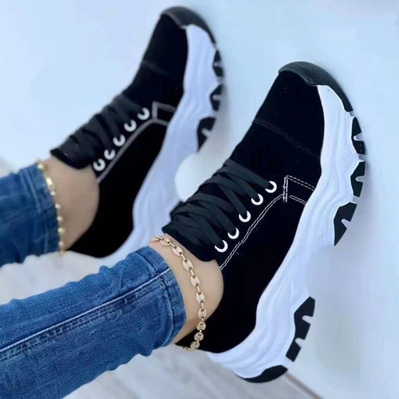 Women Pattern Casual Flat Lace-Up Sneakers