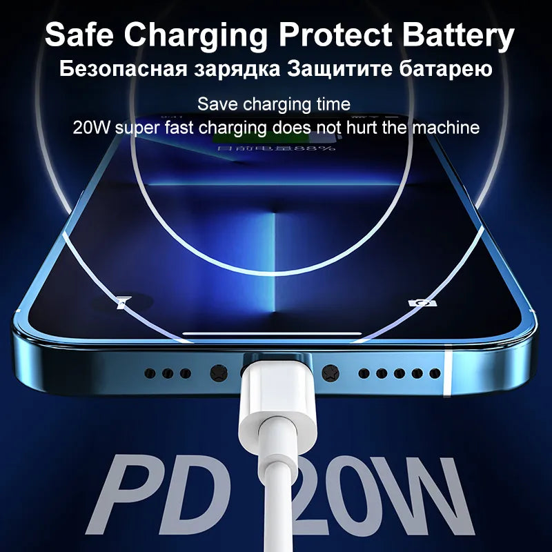 20W PD Fast Charger Cable for iPhone 14/12/11/13 Pro Max