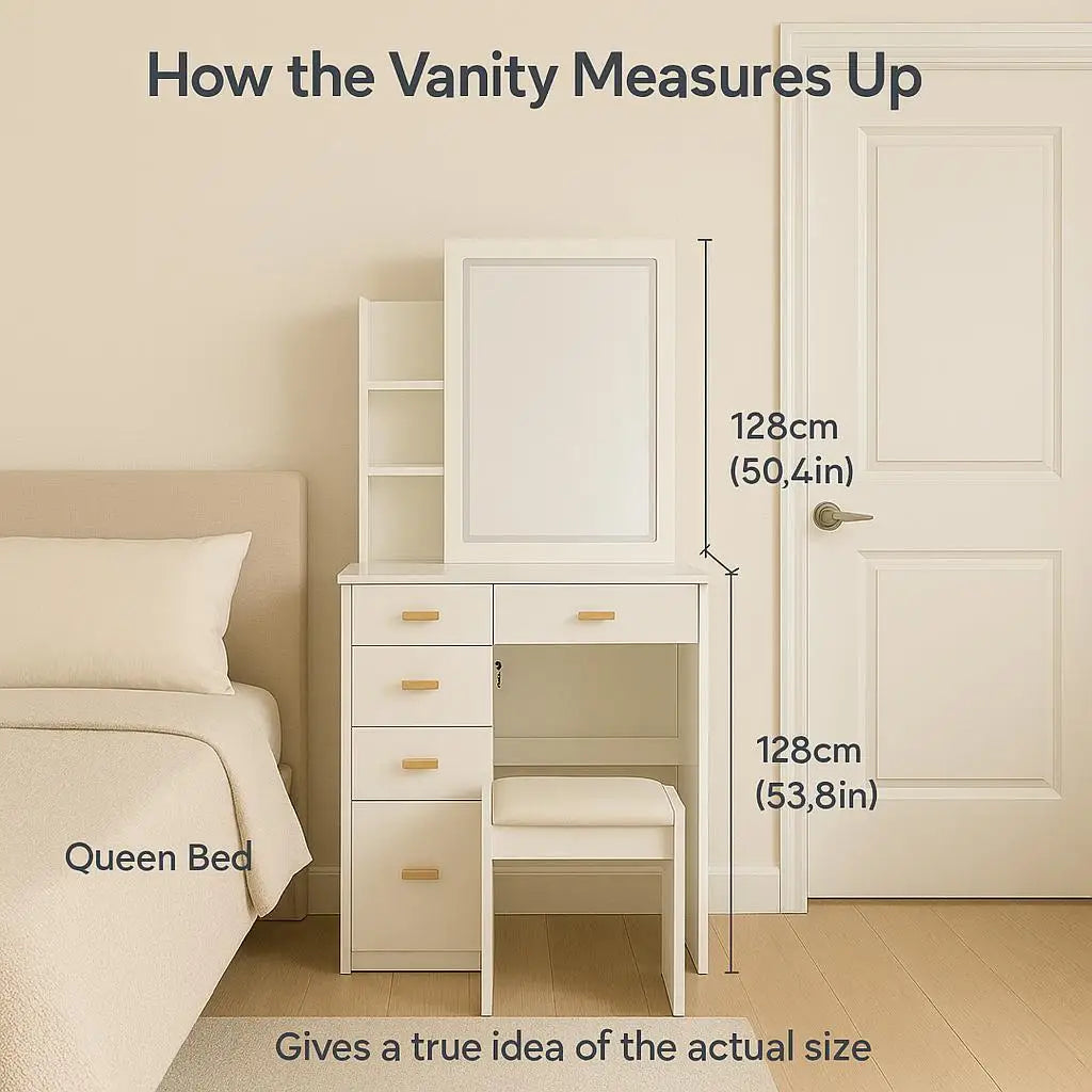 White Finish Vanity Table with Mirror