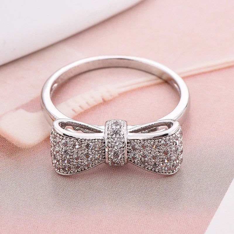 Bowknot Ring with Zircon Stones for Women