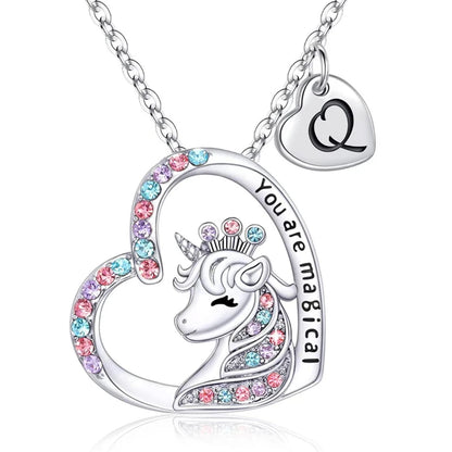 Collier Initiale Licorne Magique - Pendentif Cheval Charm