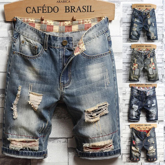 Men's Summer  Slim Short Jeans - Ripped Denim Shorts