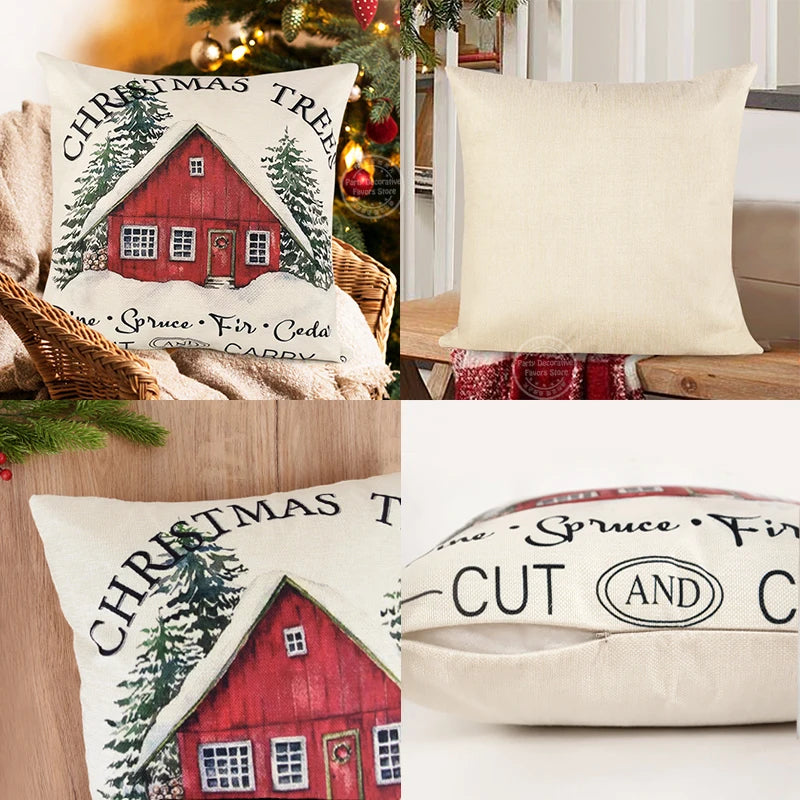 Linen Merry Christmas Pillow Cover 45x45cm Decor