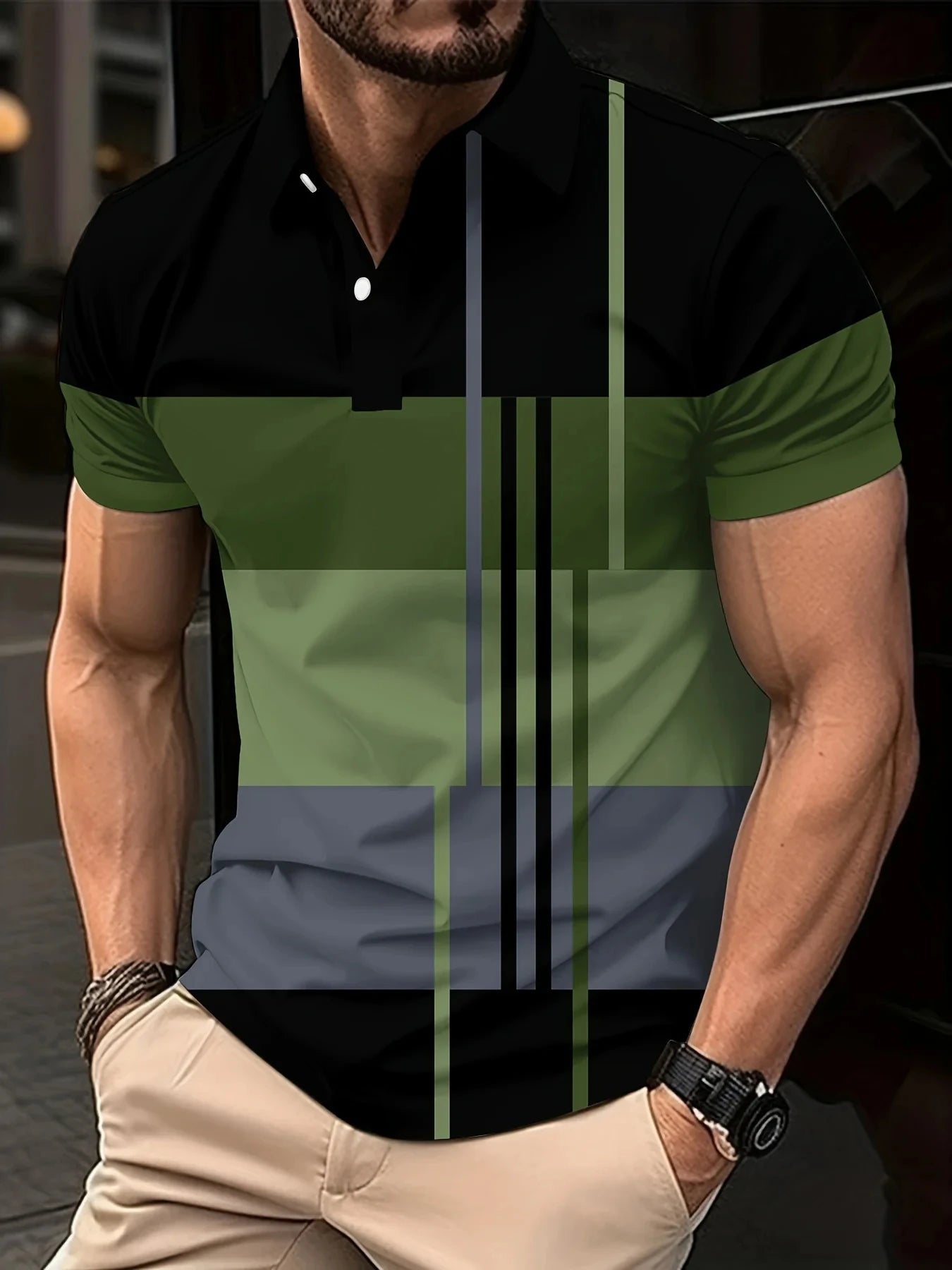 Herren Golf Stripe Poloshirt Lässiges Kurzarm-Poloshirt Einfarbiges Revers Mode Neues Business-Sport-T-Shirt Atmungsaktives Oberteil