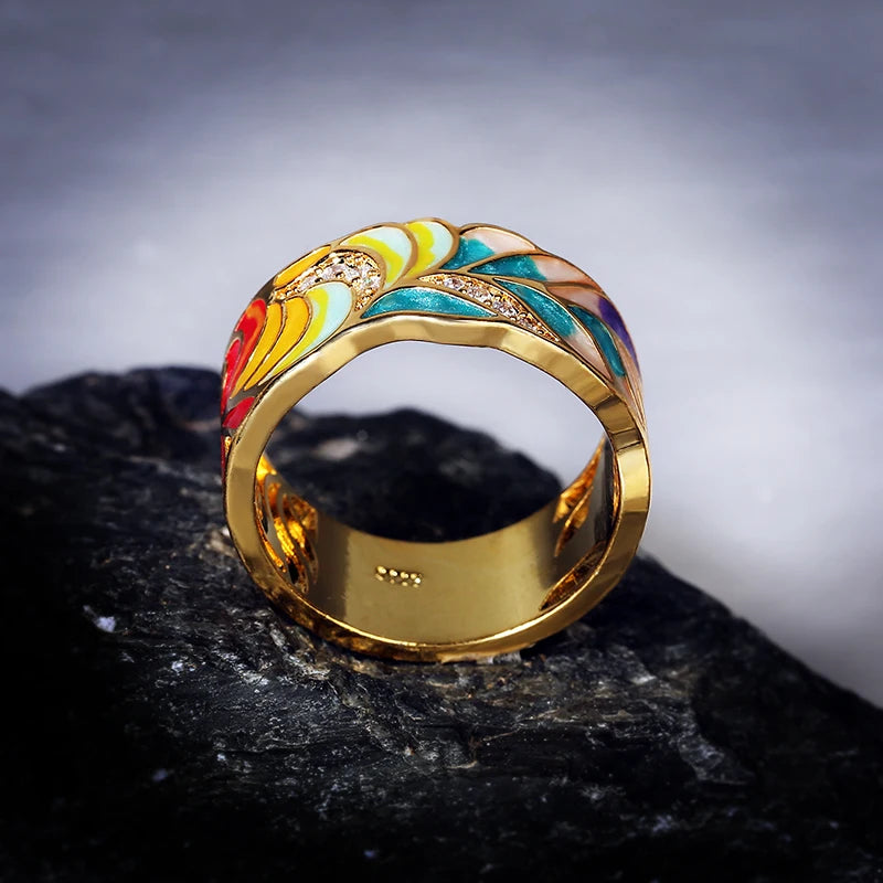 Goldener Feder-Zirkonring für Damen