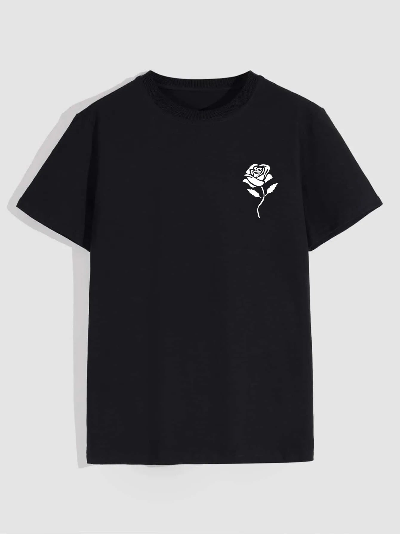 T-Shirt mit Rosen-Print – Kurzarm-T-Shirts mit Rundhalsausschnitt