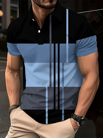 Herren Golf Stripe Poloshirt Lässiges Kurzarm-Poloshirt Einfarbiges Revers Mode Neues Business-Sport-T-Shirt Atmungsaktives Oberteil