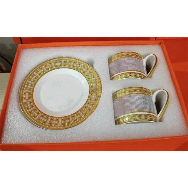 Bone Coffee Cups & Saucers Set Gift