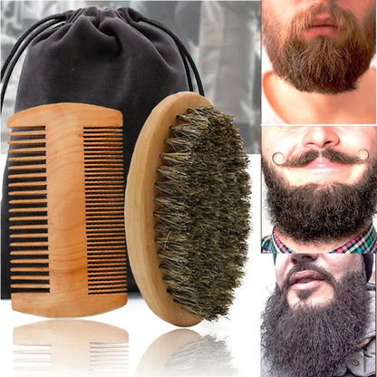 Ensemble de brosses à barbe en poils de sanglier doux avec peigne et ciseaux