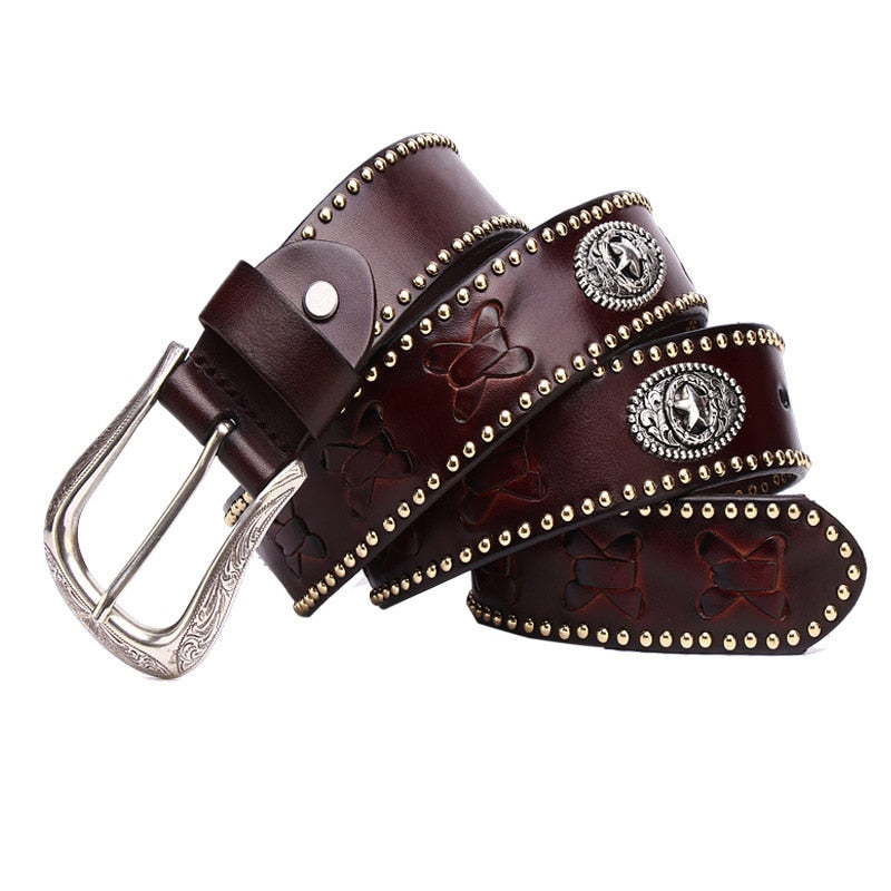 Braided Rivets Cowboy Belt - High Quality Leather