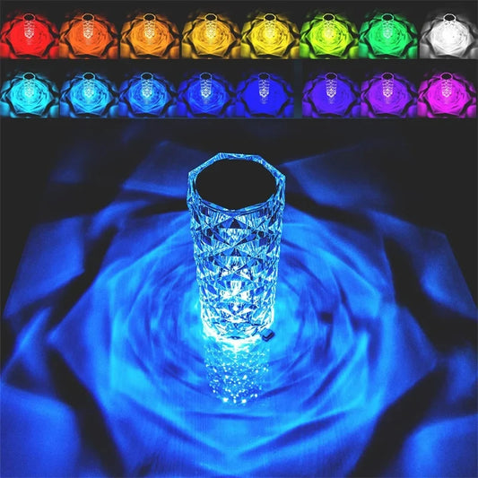 Veilleuse LED rechargeable RVB rose - Lampe en cristal à contrôle tactile 16 couleurs 