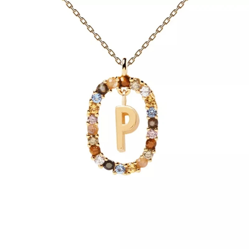 Collier pendentif alphabet A-Z en zircon à longue chaîne