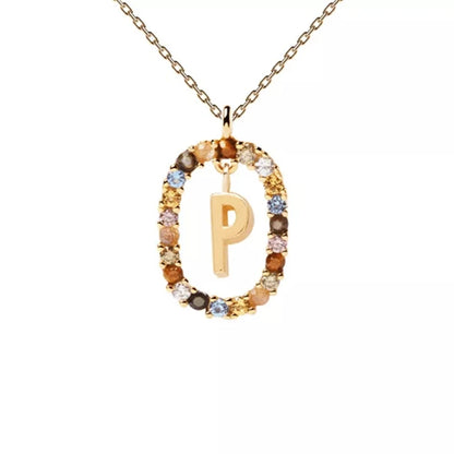 Collier pendentif alphabet A-Z en zircon à longue chaîne