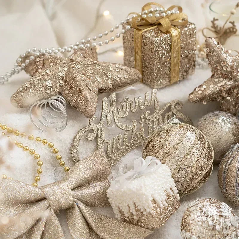 Décoration d'arbre de Noël étoiles à paillettes dorées/argentées