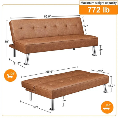 Brown Faux Leather Futon Sofa