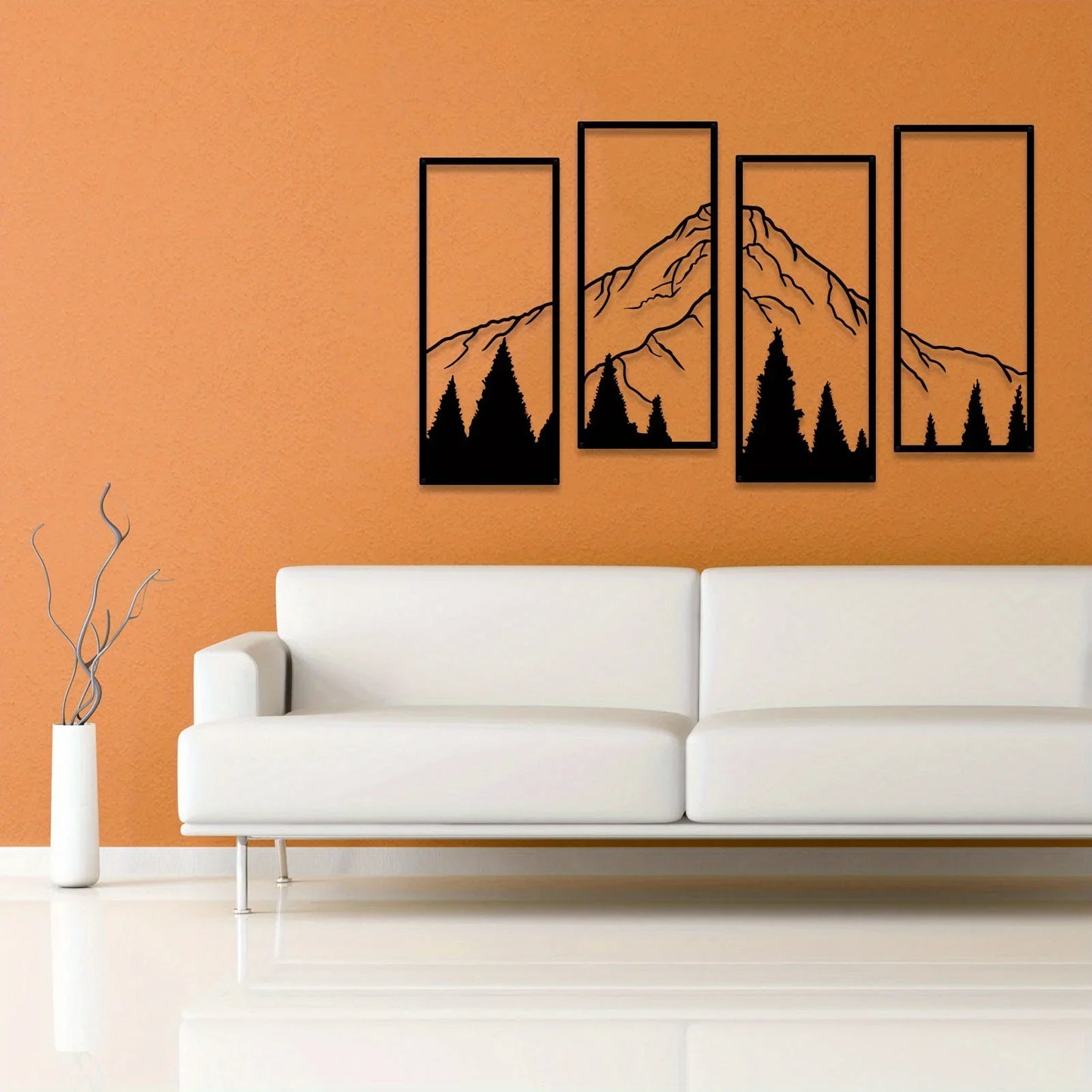 Décoration murale minimaliste en métal représentant une montagne