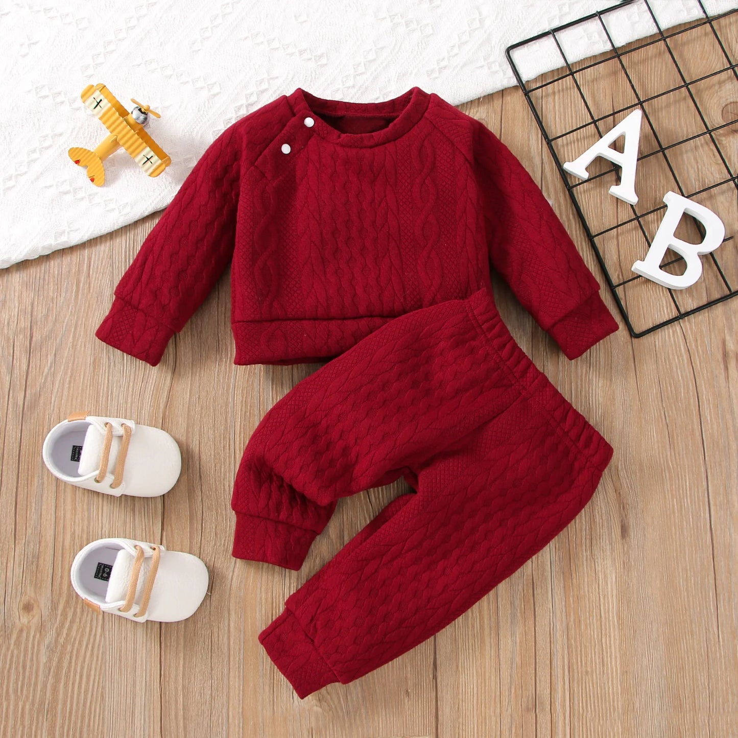 2PCS Baby Clothes Set Solid Color Top + Pants