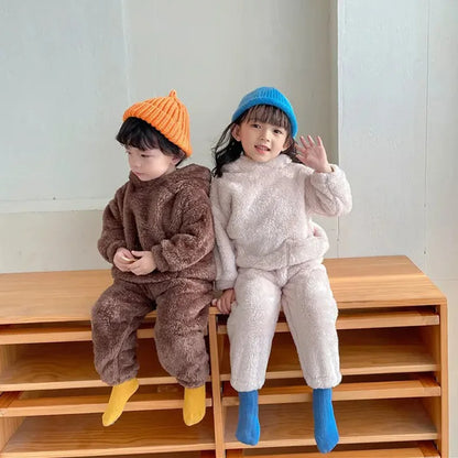 Ensemble sweat à capuche et pantalon en polaire chaude pour enfants