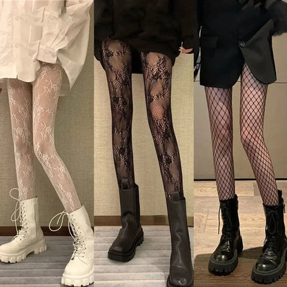 Classic Lolita Lace Tights - Hollow Floral Design