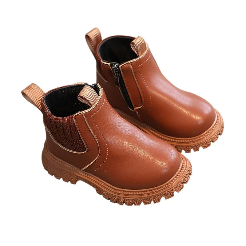 British Style Kids' Non-Slip Side Zipper Ankle Boots