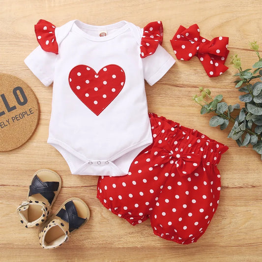 Sommer-Baby-Mädchen-Outfit mit kurzen Ärmeln und Punkten