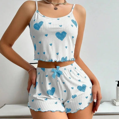 Knitted Love Printed Sweet Strap Women's Pajamas Set