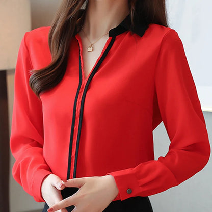 Women's Office Chiffon Blouse with Turn-Down Collar